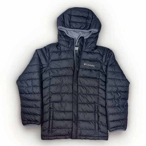 Columbia Silver Fall Puffer Jacket Hooded kids Medium Black - Picture 1 of 11